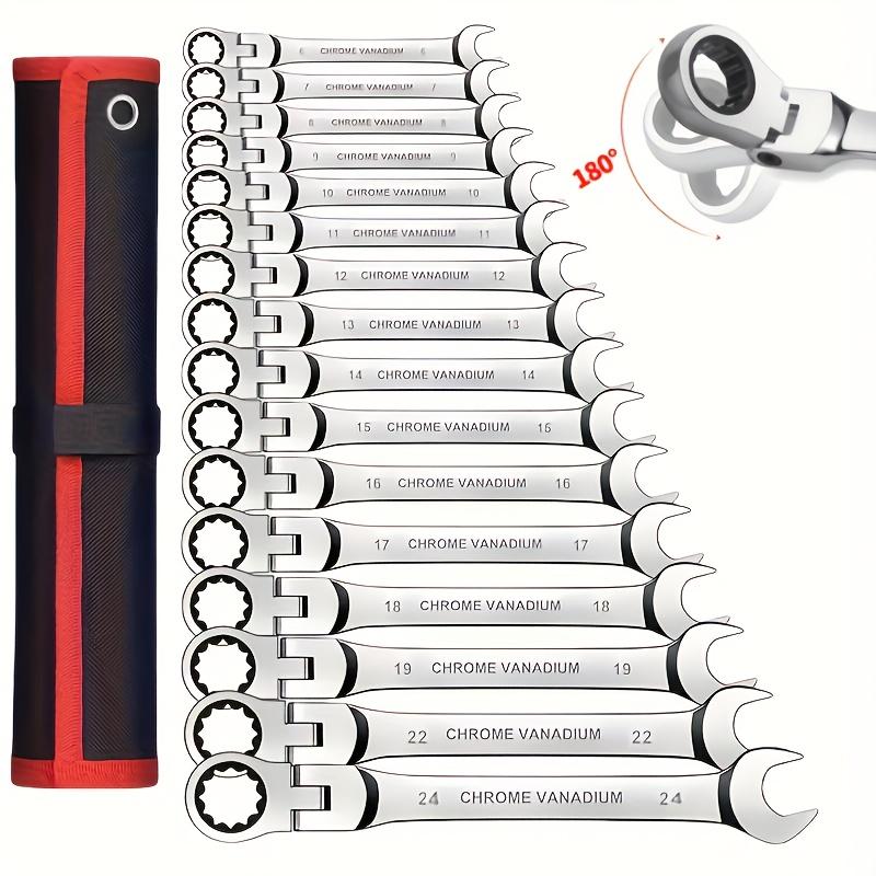 72-Tooth Chrome Vanadium Steel Ratchet Wrench Set, 180° Rotatable ...