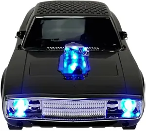 Bluetooth 1968 Retro Muscle Car Replica Speaker, Dual 2-inch Speakers, Hands Free Link, Built-in Microphone, FM Radio and LED Party Lights, Black - BT-1968-BLK