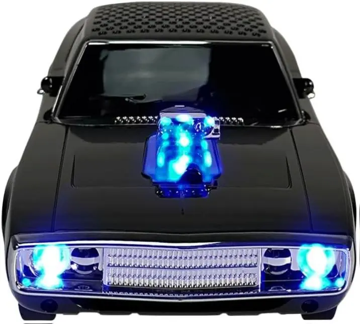 Bluetooth 1968 Retro Muscle Car Replica Speaker, Dual 2-inch Speakers, Hands Free Link, Built-in Microphone, FM Radio and LED Party Lights, Black - BT-1968-BLK