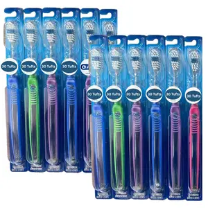 12-PACK! Adult Indicator Bristles Toothbrush Flat Trim 35 Compact Soft 30 Tufts Assorted Colors Color-Fade Indicator Bristles Bulk Toothbrushes Multi-Pack Oral Daily
