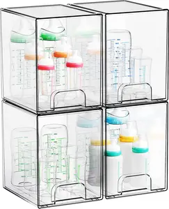 7.5"H Stackable Storage Drawers,4 Pack Clear Acrylic Drawer Organizer for Vanity,Under Sink,Cabinet and Bathroom Closet Organizer,Bottle Station and Baby Bottle Storage Organizer for Countertop