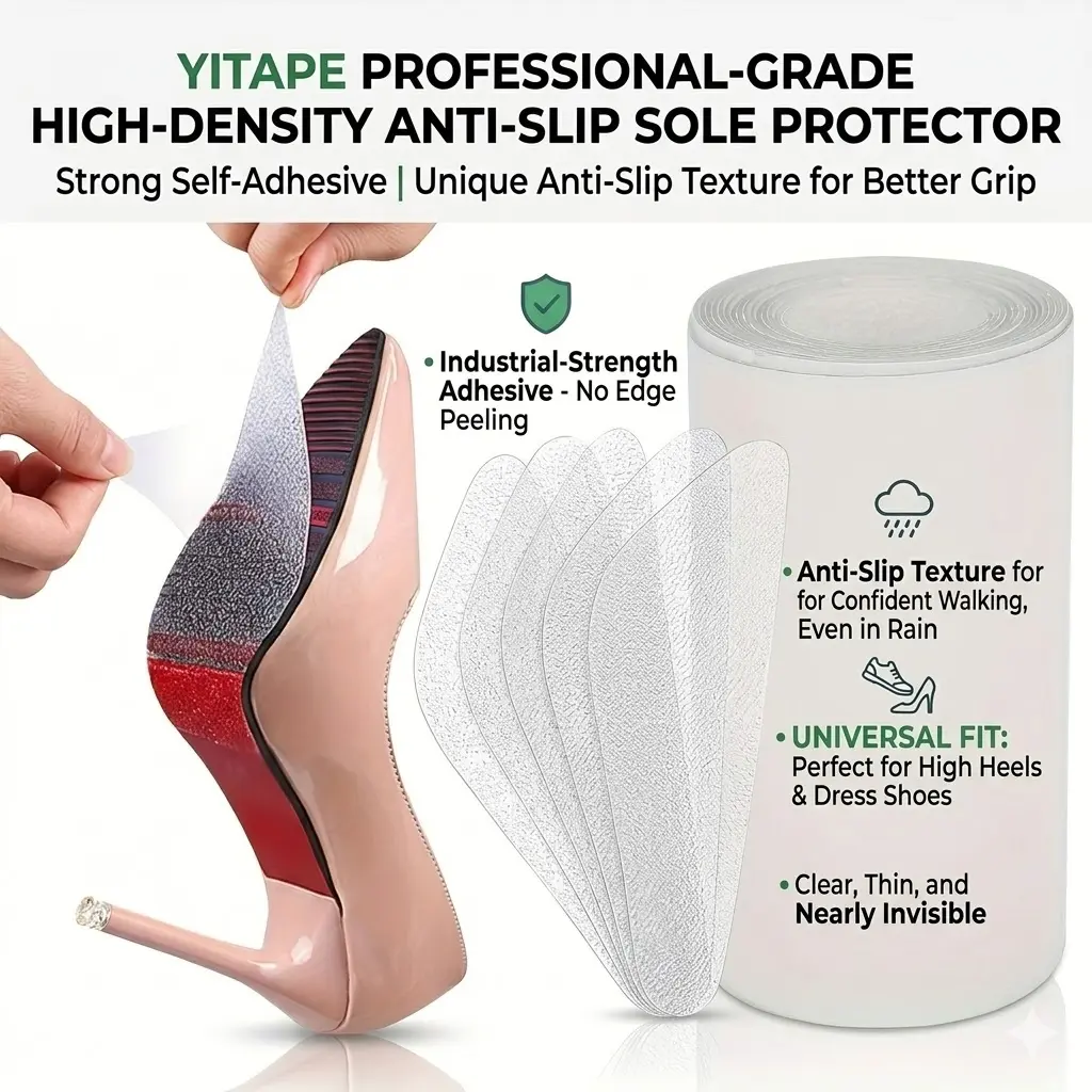 Yitape Professional High-Density Clear Anti-Slip Shoe Sole Patch, Shoe Sole Pad, Industrial Strength Self-Adhesive, Enhanced Grip, Safe Walking in Rain, Suitable for Heels and Leather Shoes, Shoe Pads