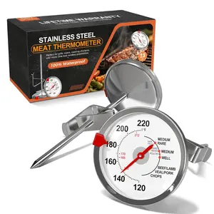 2 Pack Stainless Steel Meat Thermometer Oven Safe, Leave in Probe  Thermometer with 2.5-in Extra-Large Dial, IPX8 , NSF Certified, for Cooking, Steak, Chicken, Turkey, Pork, Lamb