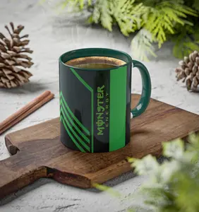 Green Monster Mug, Energy Booter Colorful 11oz Mug, Ceramic Colorful Handle Drinkware, Glossy Ceramic Mug