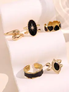 Five piece retro fashion high-end versatile exquisite and elegant old money geometric star love drip oil women's ring set holiday jewelry