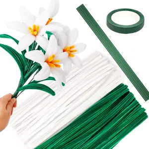 Flower Bouquet Pipe Cleaners Set,  30cm Chenille Wire, Lilly/Daisy Hand Craft Pipe Cleaners with Bands and Flower Sticks for DIY Flowers