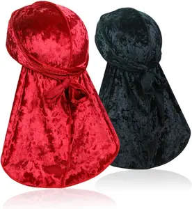 2 count Crushed  Wave Durag   Soft Durag Headwear with Extra Long Tail  for 360 Waves