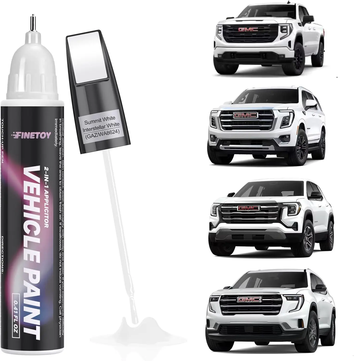 GAZ/WA Summit White/Interstellar White Touch Up Paint for GMC, Car Scratch Repair Paint Kit with  in  Brush and Pen Nip, ExactMatch & Quick Drying Design for Chips and Nicks