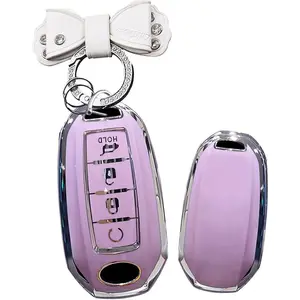 4 Button Key Fob Cover for Infiniti QX50 EX25 QX50 QX60 EX35 FX35 FX45 FX50 EX37 EX25 Q60 Accessories Smart Key Case Cover for Infiniti Keychain-Bow Keychain Puprle
