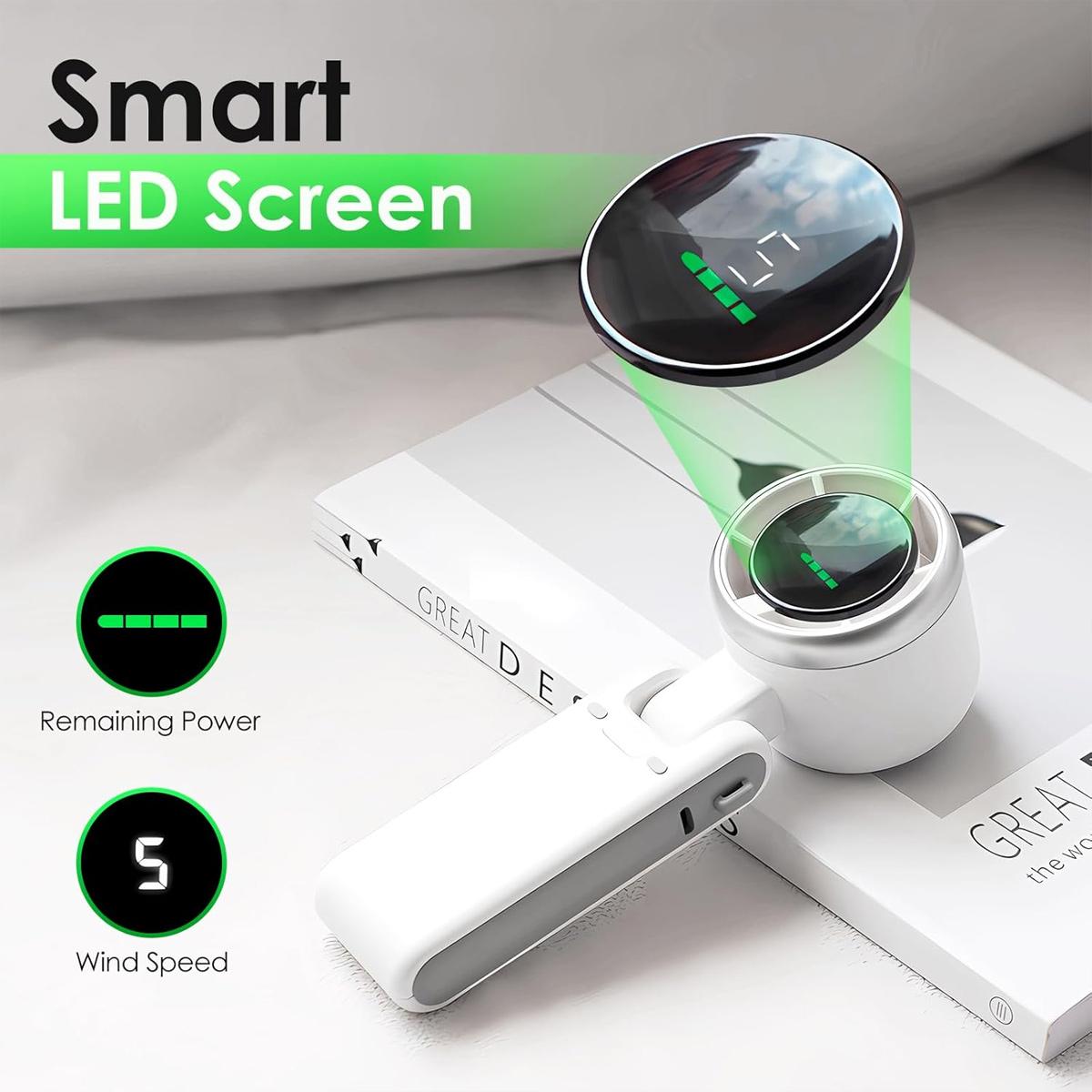 Portable Handheld Mini Turbo Fan USB Rechargeable Pocket Fan With LED Display 3 IN 1 Foldable Personal Cooling Fan for Travel Home Office