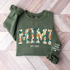Mimi Sweatshirt Custom Kids Names On Sleeve, Floral Mimi Sweatshirt, Personalized Mama Crewneck, Christmas Gift For Mom, Mother's Day Sweatshirt