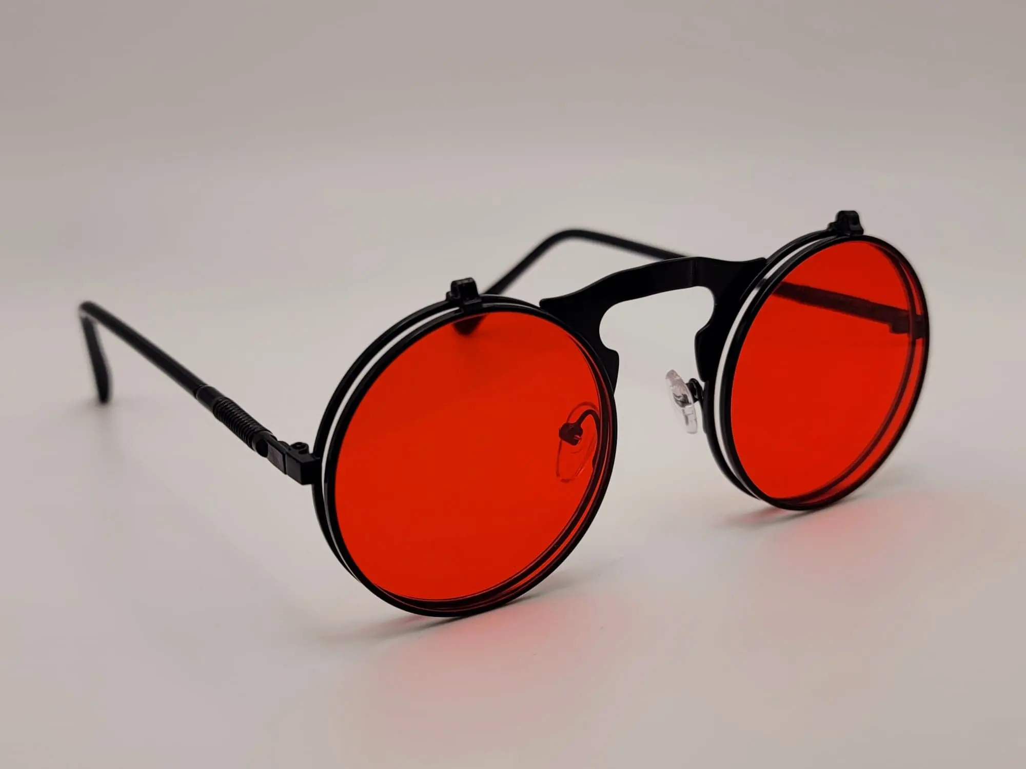 Steampunk Goggles Glasses Round Sunglasses Emo Retro Vintage Flip Up red