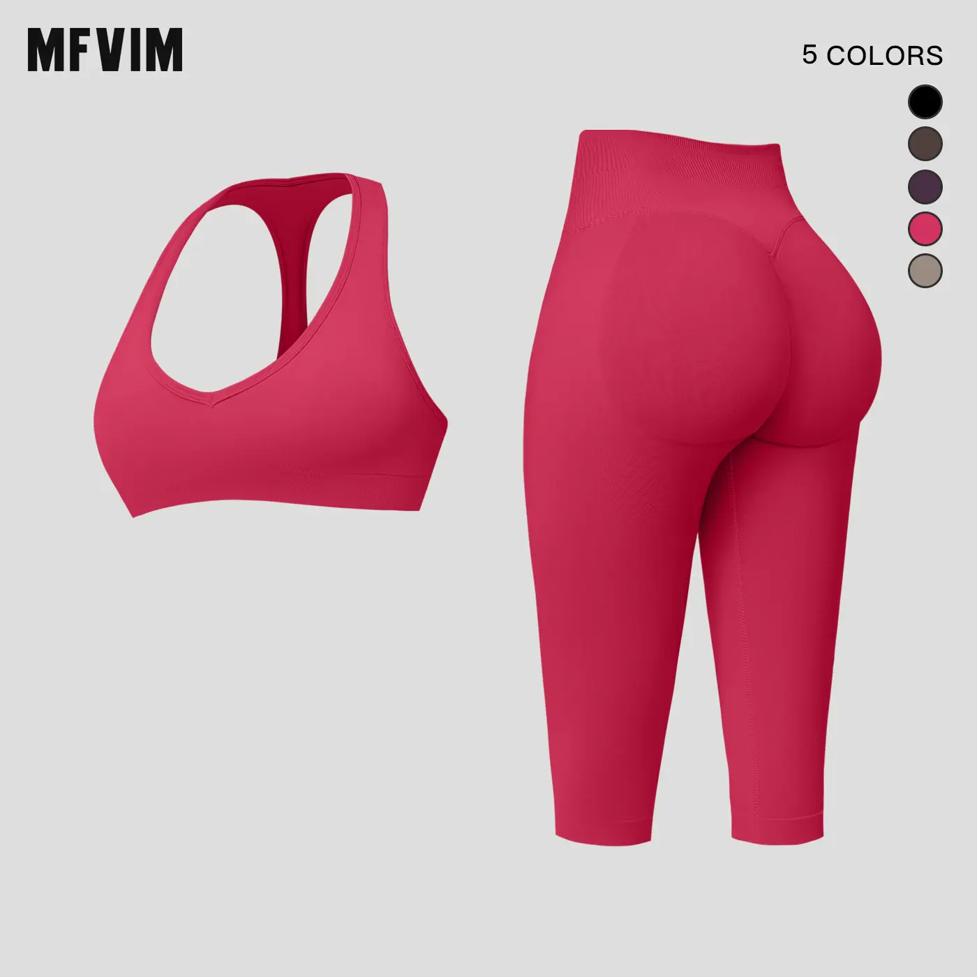 MFVIM Women’s Yoga Bra Set, Type I “I” design for a beautiful back, V-neck, push-up effect, high waist, mid-lift butt, three-quarter length shorts, two-piece activewear set