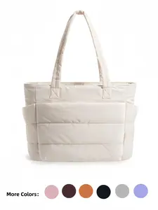 Women's Solid Color Quilted Tote Bag, Lightweight Puffer Design Shoulder Bag for Travel & Work & Beach, Casual Trendy Versatile High-quality Daily Commuting Bag, Quilted Work Bags, Quilted Puffy Bag
