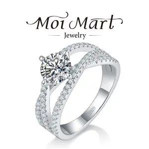 MOI MART Casual Bling Synthetic Moissanite Ring, Cluster engagement ring in s925 Sterling Silver, Perfect Gift for Women