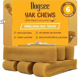 Dogsee Himalayan Yak Cheese Dog Chews with Turmeric/Curcumin (Medium - 6Chew) 60% Protein Long Lasting Anti-inflammatory Fights Plaque and Tartar Odorless