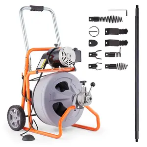 VEVOR Drain Cleaner Machine 75FT x 1/2 Inch,  Auto Feed Sewer Snake Drain Auger on Wheels, Portable Drain Cleaning Machine with 8 Cutters & Air-activated Foot Switch for 2" to 4" Pipes