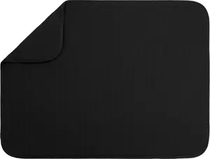 XL Dish Drying Mat for Kitchen Counter, 18 x 24 Inch Absorbent Microfiber Drying Pad for Dishes, Cups, Utensils, Pots & Pans, Extra Large Black Countertop Mat