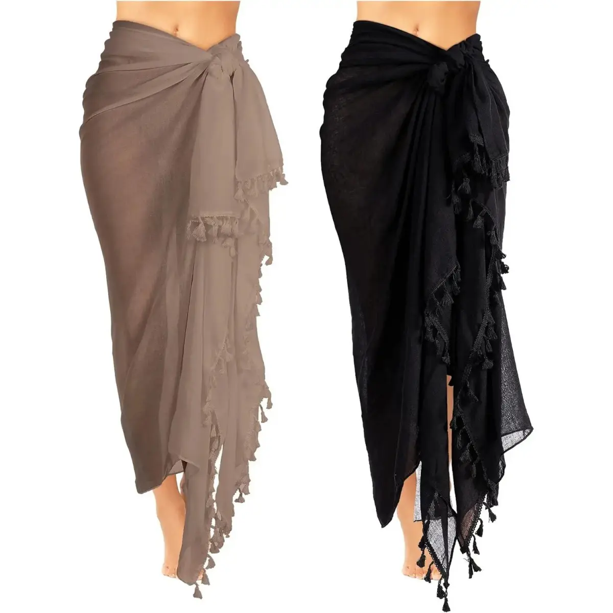 Women's 2-Pack Lightweight Quick-Dry Batik Sarong Beach Cover-Up Wrap with Tassels - Long Swimsuit Pareo 2-Piece Set, Two Piece Set