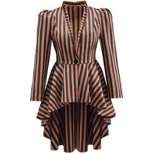 Women Steampunk Victorian Jacket Coat Medieval Vintage Gothic Tailcoat Long Sleeve Tuxedo Shirt Brown