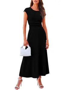 Women 2 Piece Outfit Sets Cap Sleeve Solid Black Crop Top Tshirt Ribbed Knit High Waist Flowy Skirt Size XL