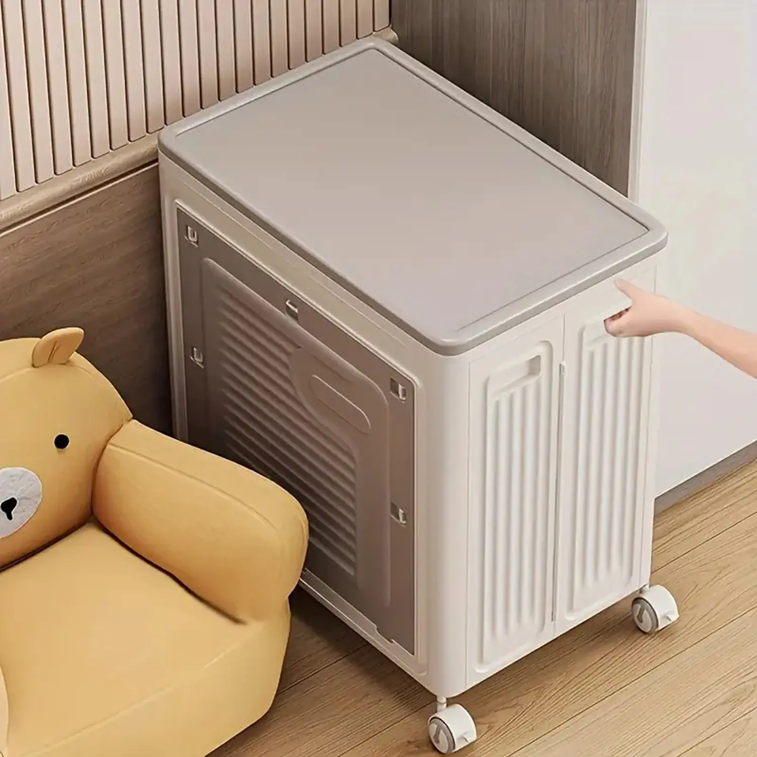 Extra Large Collapsible Storage Bins with Wheels, Plastic Storage Organizers with Front Open Door, Stackable Rolling Clothes Storage Box for Bedding Wardrobe Blanket