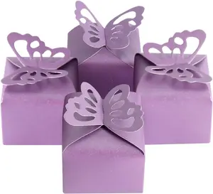 Kslong 50Pcs Purple Butterfly Favor Boxes Girl Baby Shower Butterfly Candy Box Decoration Party Birthday Wedding Small Gift Boxes (Purple)