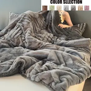 Emperor/king Size Faux Rabbit Fur Blanket, Dual-Sided Velvet Unique Texture, Warm Thick, Cozy Chic Blanket, Ideal for Dormitory/bedroom, New Year Gift, Throw Blanket