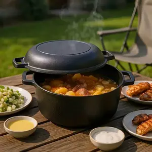 5QT Cast Iron Dutch Oven & Skillet Combo, 2-in-1 Multi-Functional Pre-Seasoned Deep Dutch Oven Pot with Skillet Lid, Heavy Duty Cookware for Baking Bread, Camping, Stewing