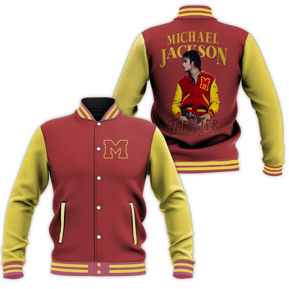 Jackson Thriller King of Pop Printed Baseball Jacket, Unisex Baseball Jacket, Varsity Style Sport Coat
