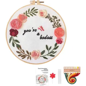 Funny Embroidery Kit for Beginners Adults, Stamped Embroidery   Stitch Kits Needlepoint with Hoop Threads  Tools