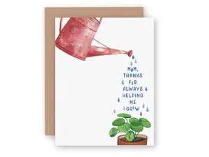 Thanks for Helping Me Grow Nurturing Card for Mom Mother's Day Birthday Thank You Card Sweet Watercolor Affirmation from Son Daughter