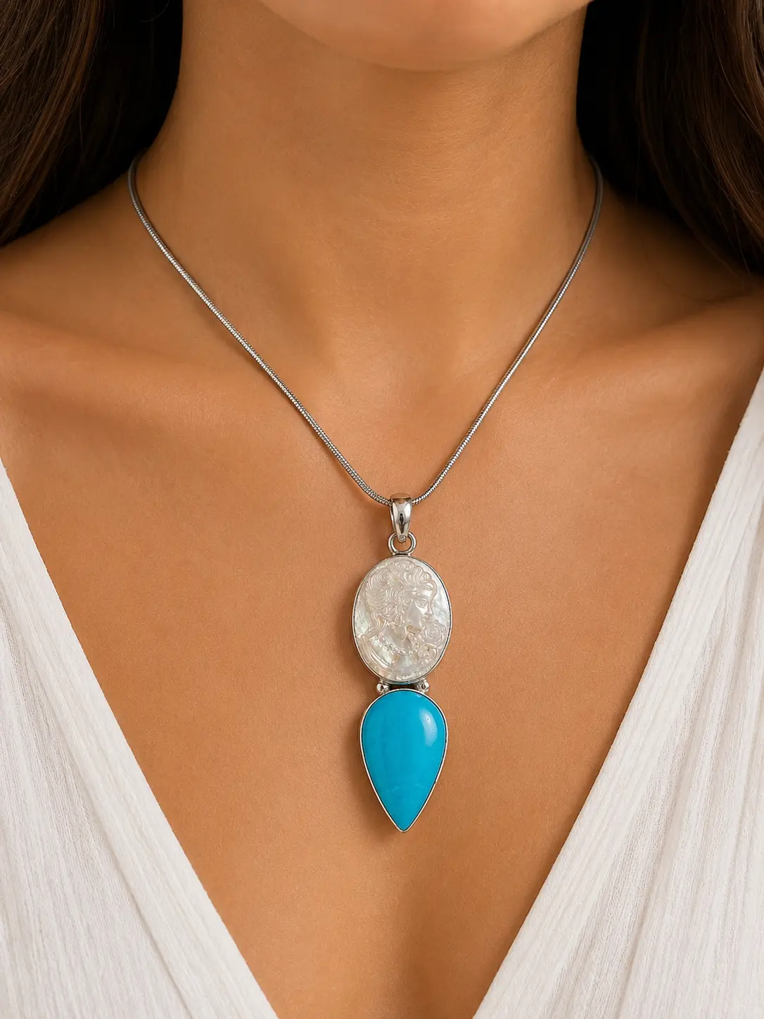 Sleeping Beauty Turquoise & Mother-of-Pearl Cameo Pendant