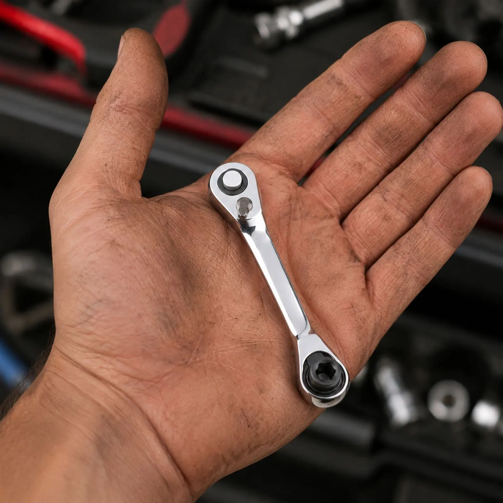 Ratchet Wrench 1/4 Inch Mini Double Headed 72 Tooth Drive Socket (Bits Not Included), Ratchet Set Rotator Practical Accessories Tool, 5 Degrees Quick Install Release, Silver