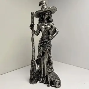 Creative Broom Moon Witch Resin Collectible Ornament, Vintage Home Office Decor, Halloween Magic Statue, Unique Gift for Grandma Mom Women, Figurine