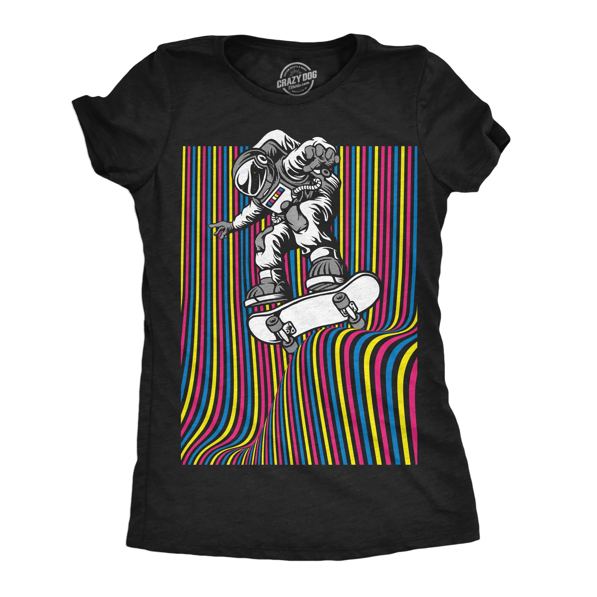 Womens Astronaut Skater Funny T Shirt Skateboard Graphic Tee for Ladies Funny Womens T Shirts Cute Vintage Fashion Casual Ladies T-Shirt Gift Funny Space Top Women's Novelty Tees Black -