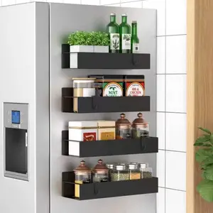 4-piece magnetic spice storage rack, suitable for refrigerators and ovens, black refrigerator storage box and storage