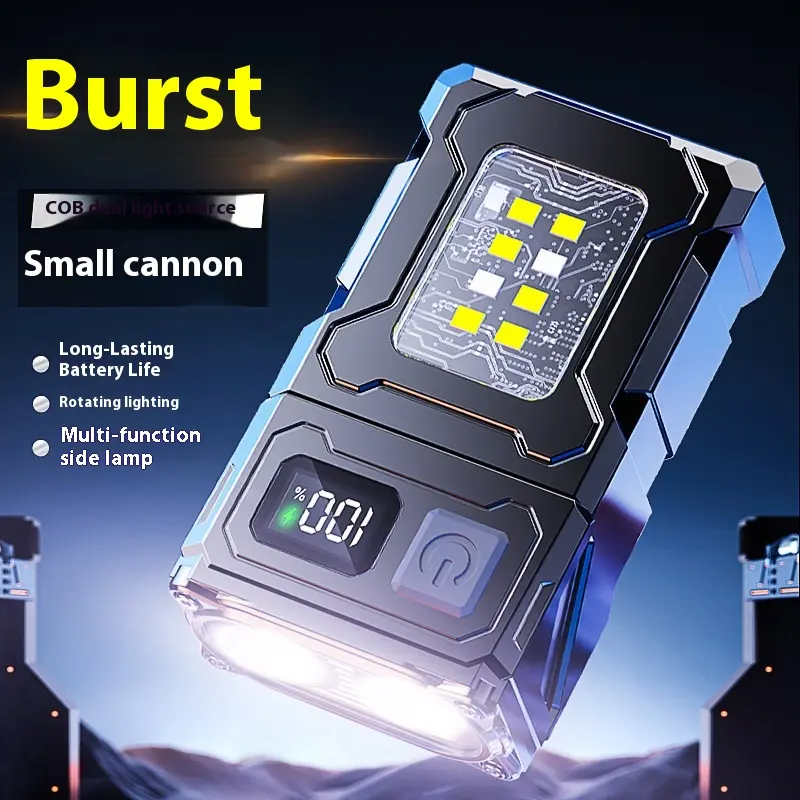 LED   with strong light burst, long endurance clip on light, outdoor portable multifunctional night light, cob work light, portable small flashlight keychain mini