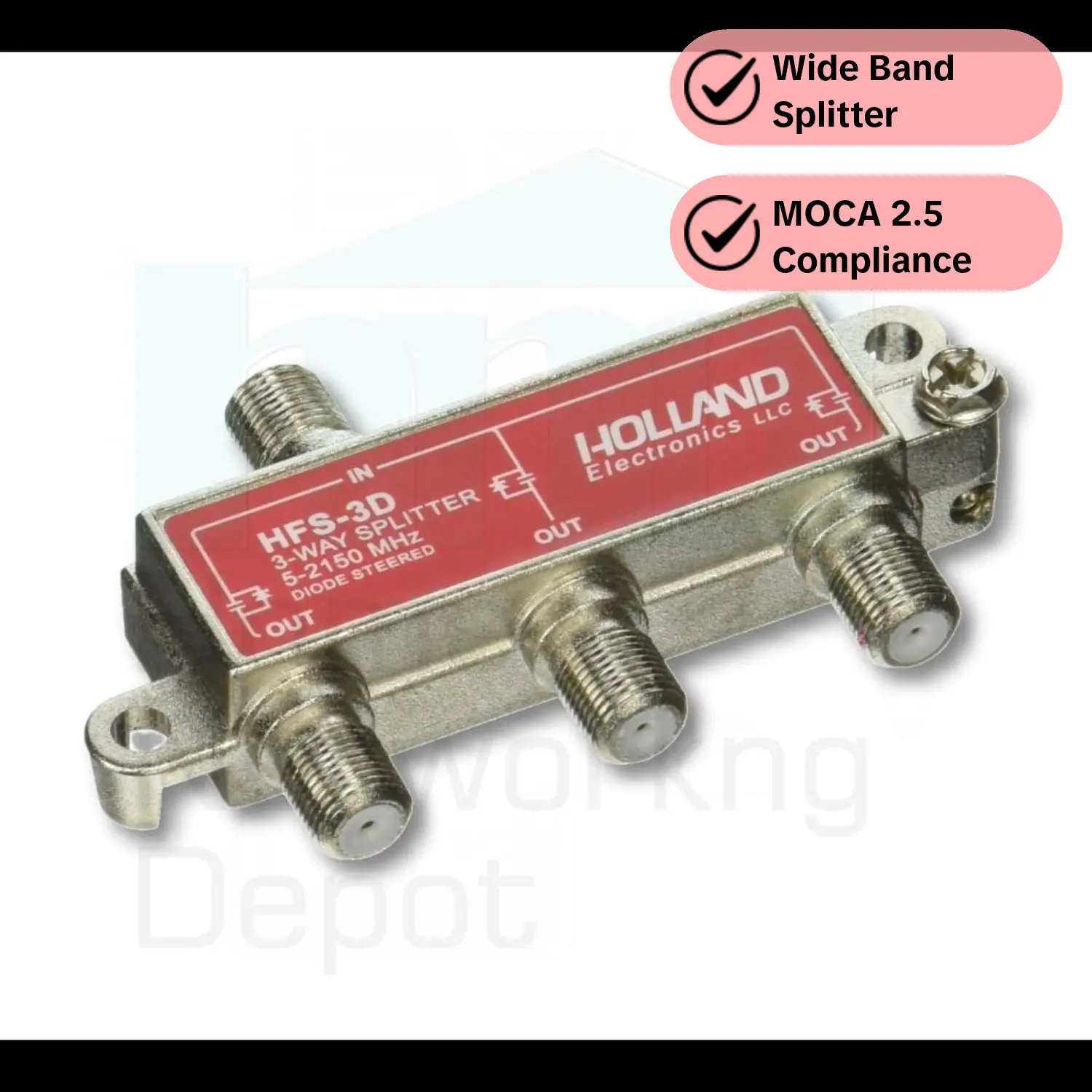 AMPHENOL-HOLLAND ELECTRONICS HFS-3D Digital Mechanical Network Splitter Device, 3 Output Ports, 5-2150MHz Wideband, MOCA 2.5 Compliant