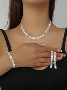 Bridal Luxury Sparkling Zircon Jewelry Set, Elegant Necklace Bracelet Earring Trio for Wedding, Exquisite Bridal Accessories, Choker Set