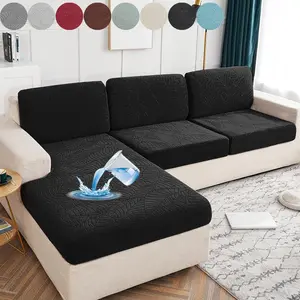 Elastic Sofa Cover Deep Gray Leaf Texture Stretch Slipcover Non Slip Waterproof Furniture Protector for L Shape Couches All Seasons, Sofa Couch Covers