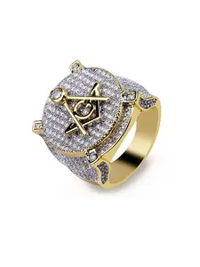 Double Color Ag Freemasonry Letter Ring, Alphabet Design Ring, Gold Plated Full Zircon, Unique Hip Hop Men's Ring, Florida University Graduation Hot Sale Class Ring Model
