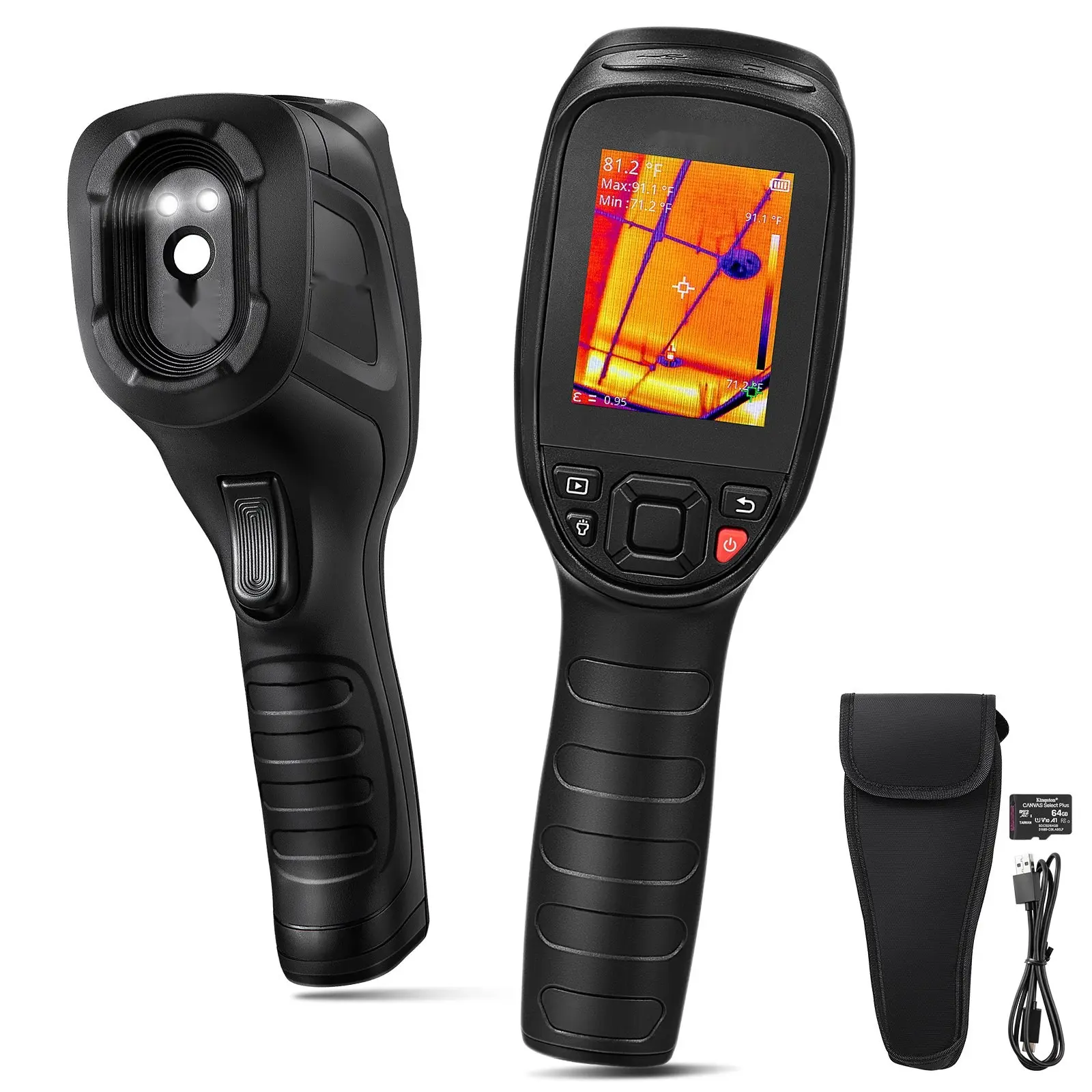 Thermal Imaging Camera With 320x240 Resolution, 2MP Visual Sensor, 25 Hz Infrared Imaging, Temp Range -4°F To 1022°F, 64GB SD Card, Rechargeable LiIon Battery, Thermography Device For Electrical And Building Inspections