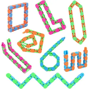 8Pcs 24Links Fidgets Wacky Tracks Fidget Toys for Kids Classroom Students Gifts School Stocking Stuffers Plastic Sensory Autism Snap Fidget Click Snake Toys for Adults Travel Stress Relief 11inch