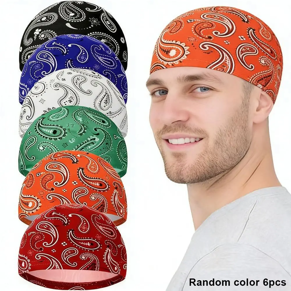 6 Pcs Men Cooling Skull Cap Helmet Liner Sweat Wicking Beanie Head Roll Bicycle Cycling Running Hat Yoga Ventilated Hat Breathable Polyester Caps Sports Outdoor Hats