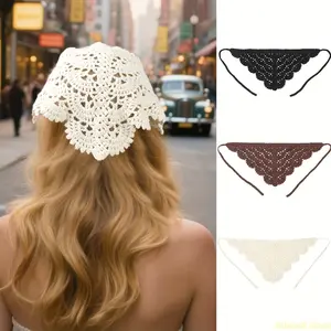 1pc/ Solid Color Cloud Triangle Scarf, Crocheted Women'S Headscarf, Lightweight Hollow Handmade Summer Headscarf, with a Tie Design