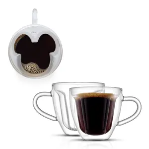 Disney Mickey Mouse 3D Espresso Cups, Set of 2 Insulated Borosilicate Glass Mugs