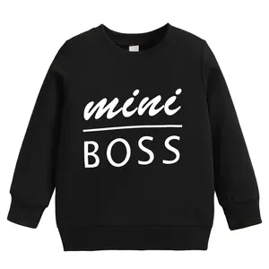 Cute Cotton children's Sweatshirt sleeves with "MINI BOSS" Clothing designed specifically for children Cotton breathable Sweatshirt Print Casual Round Neck,  Sweatshirt for Youngsters