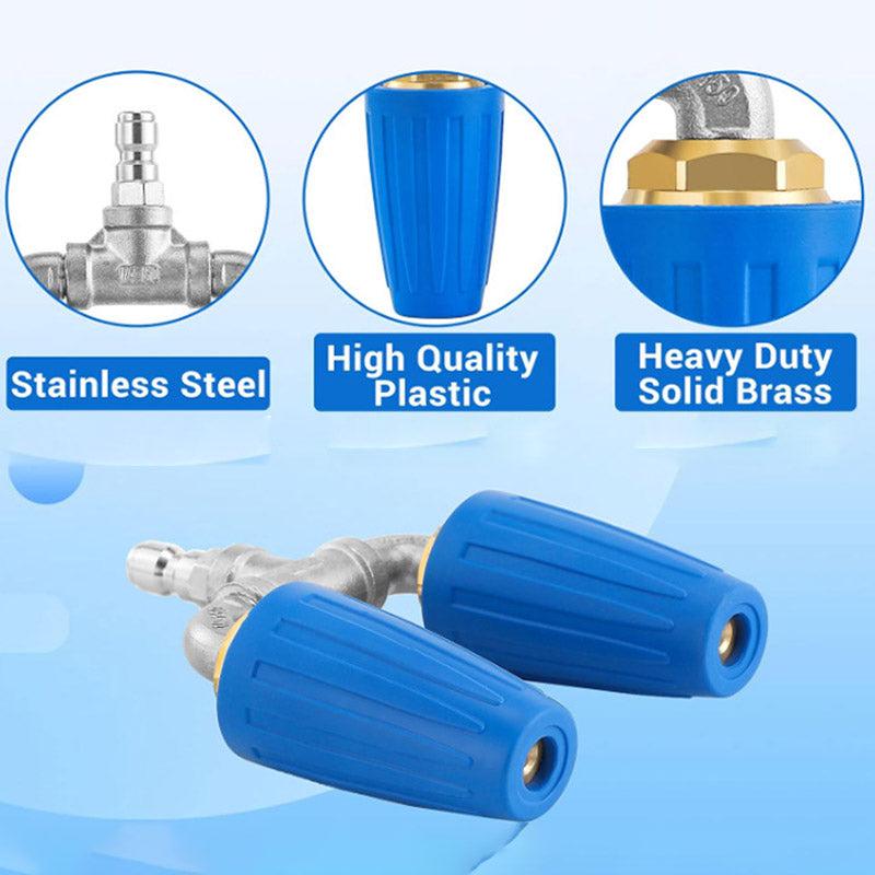 Stainless Steel Dual Turbo Nozzle for Pressure Washer - Superior Cleaning Performance, Durable & Easy Installation, 1/4" Quick Connector, Black/Blue/Orange/Red