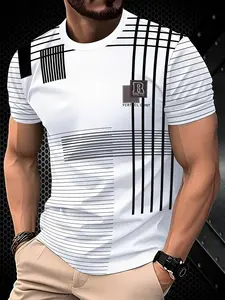 Men's Fashion Streetwear Geometric Print Short Sleeve T-Shirt, Trendy Versatile Fitted Design, Breathable Comfort Fabric, Summer Casual Top, Menswear